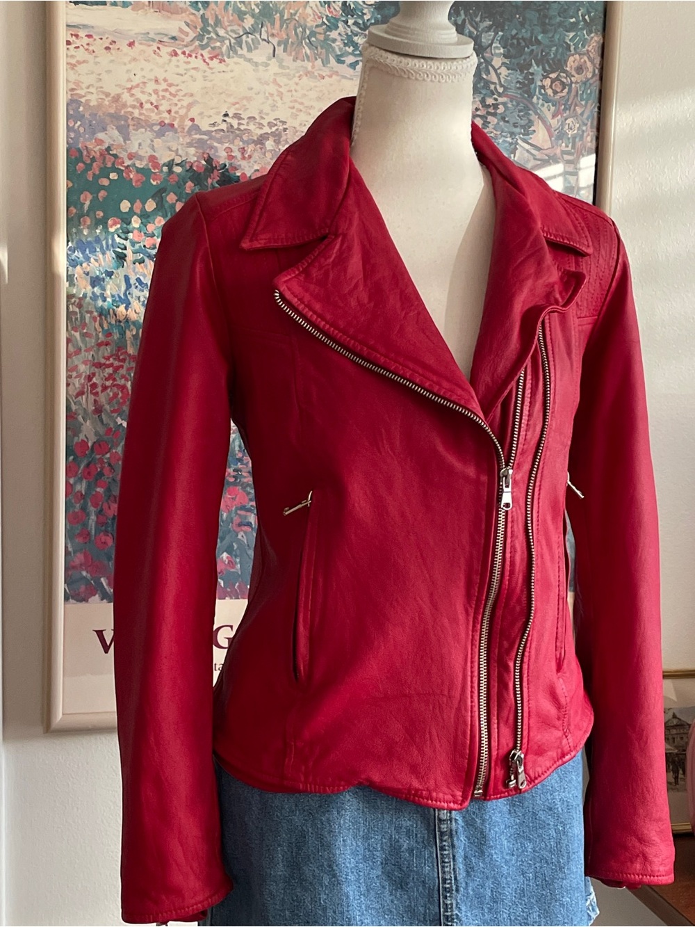 Vera Pelle Leather Moto Jacket Womens Medium Red Genuine Leather Biker Italian - Picture 5 of 11